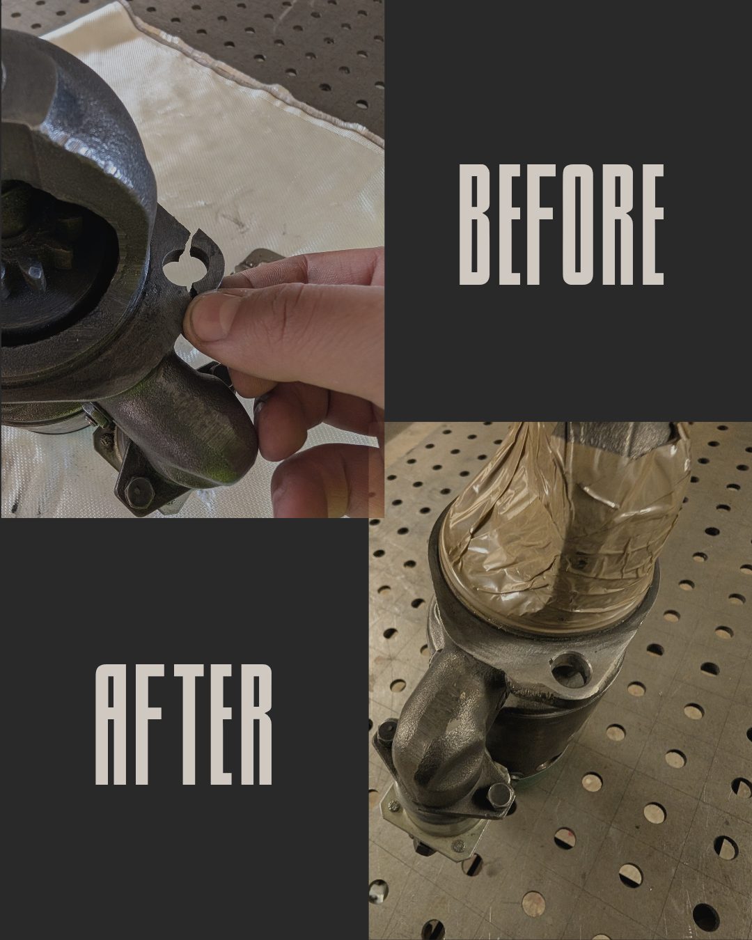 Vor und Nach der Gussreparatur – DP Metalldesign